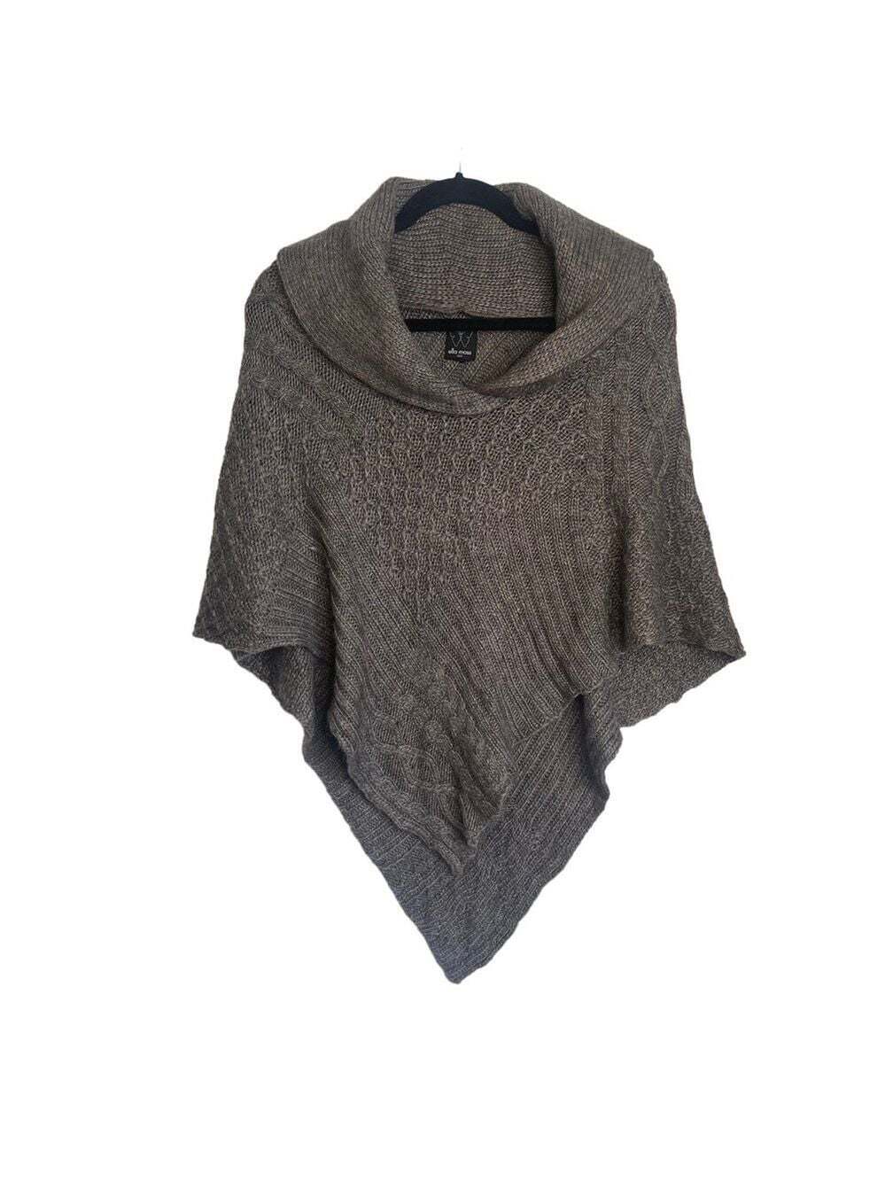 Ella Moss Brown Knit Turtleneck Pullover Shrug Cape Cape Wool Cashmere S…